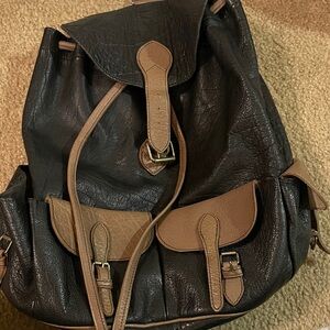 Black and Tan vintage from France Leather Backpack